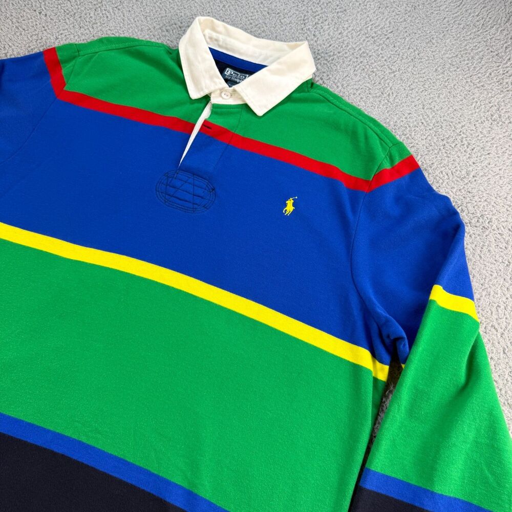 Polo Ralph Lauren Rugby Shirt Men XL Custom Fit Green Blue Colorblock Long Sleev